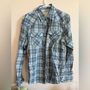American Eagle Outfitters Blue Plaid Button-Down Shirt